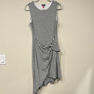 Vince Camuto Black and White Ruched Asymmetrical Dress